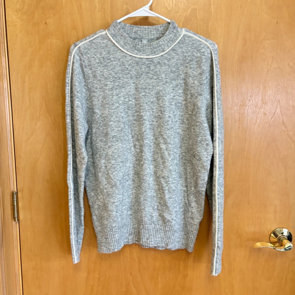Athleta Transit Crew Sweater Gray Marl Merino Wool Blend Pullover Mock Small